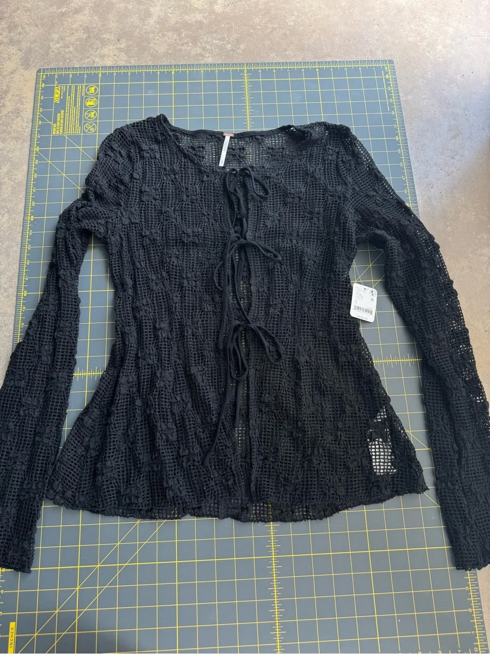 NWT Free People Black Crochet Tie-Front Women's Top